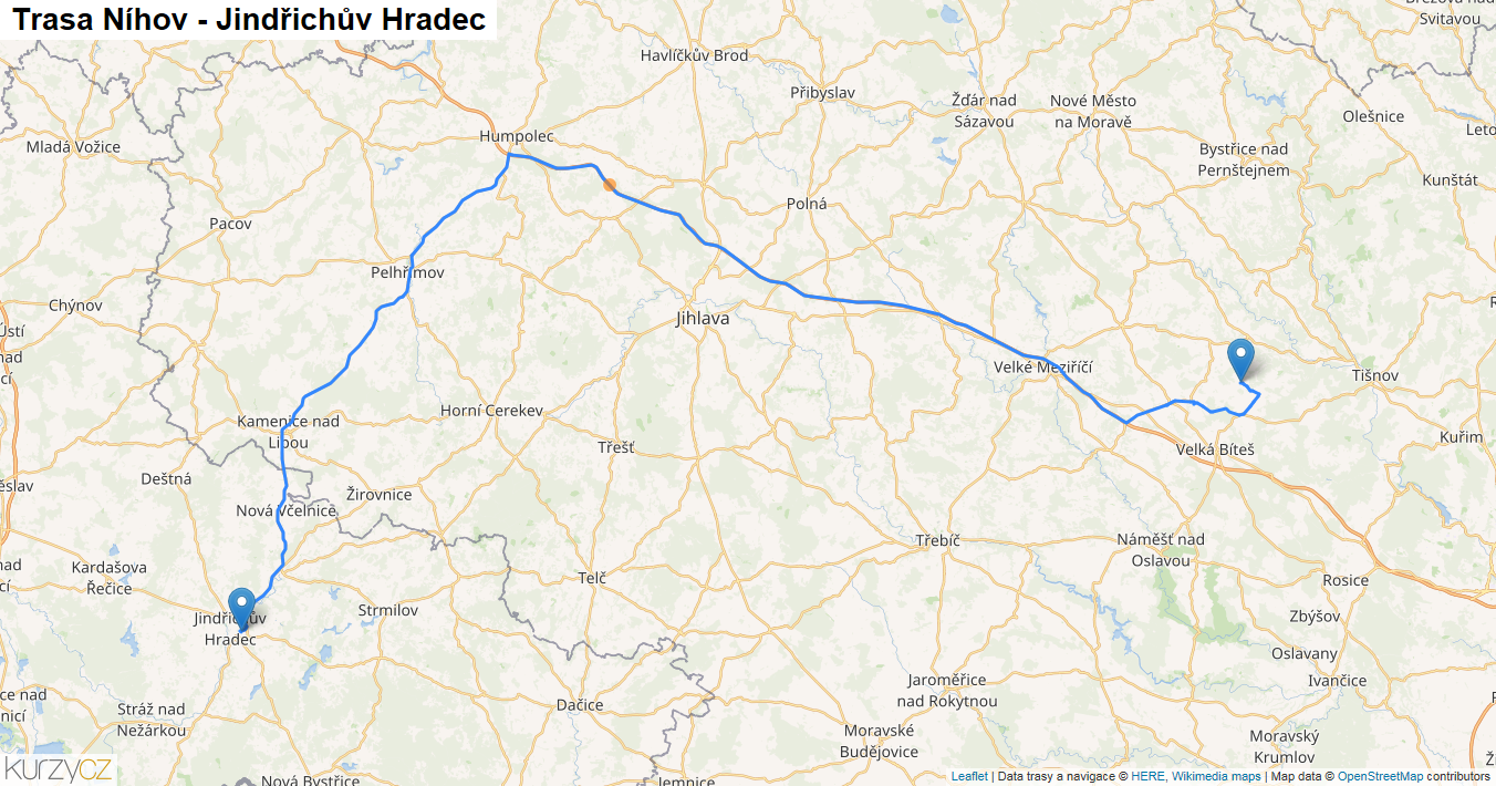Níhov-Jindřichův Hradec, mapa trasy