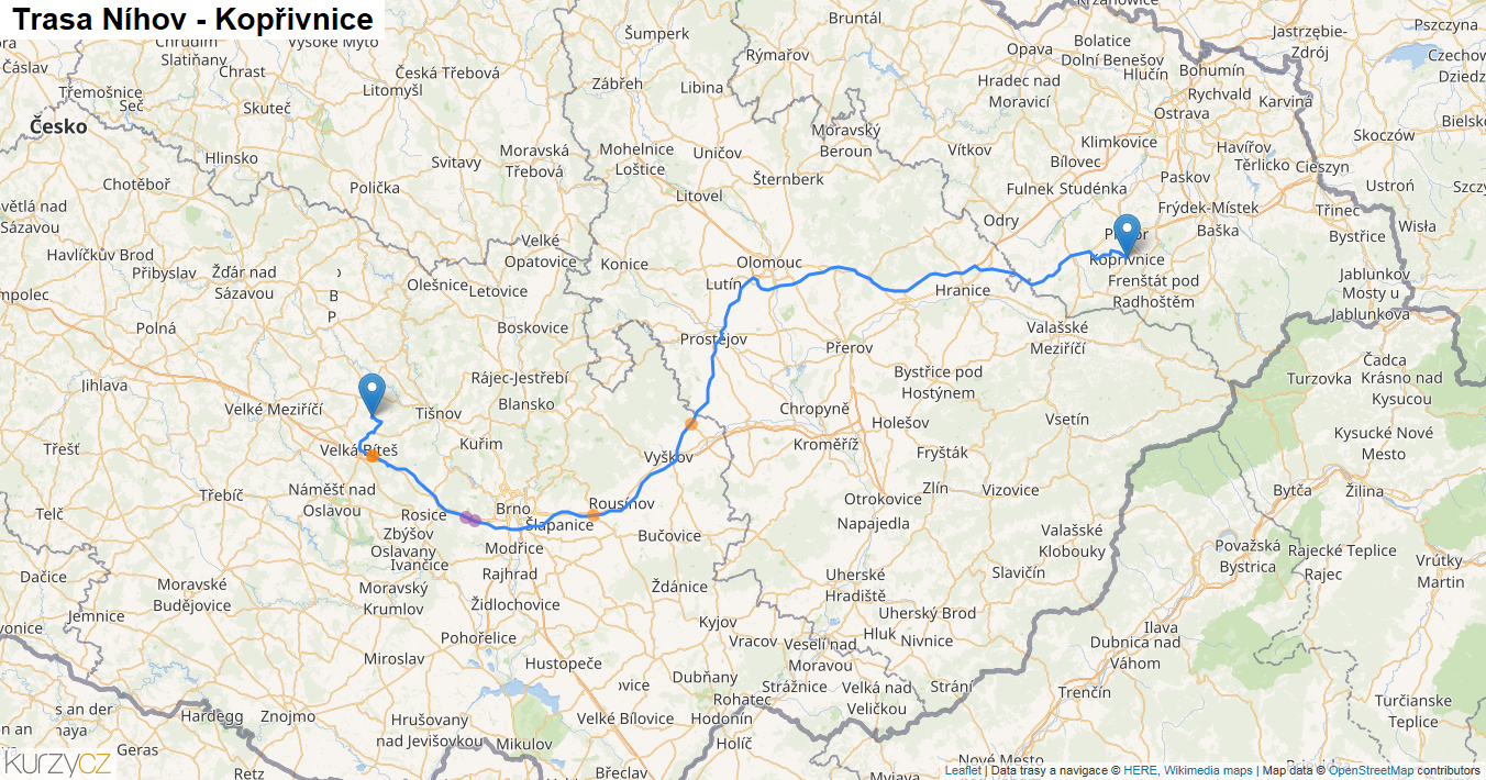 Níhov-Kopřivnice, mapa trasy
