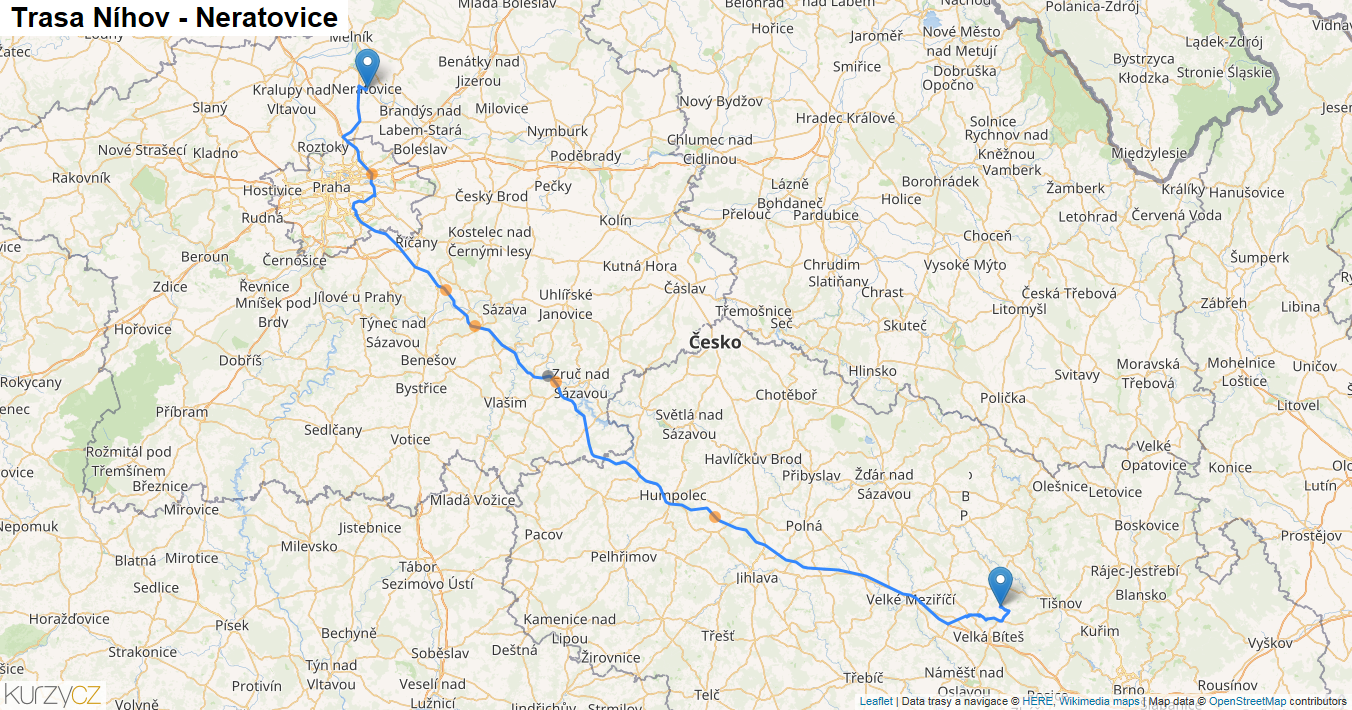 Níhov-Neratovice, mapa trasy