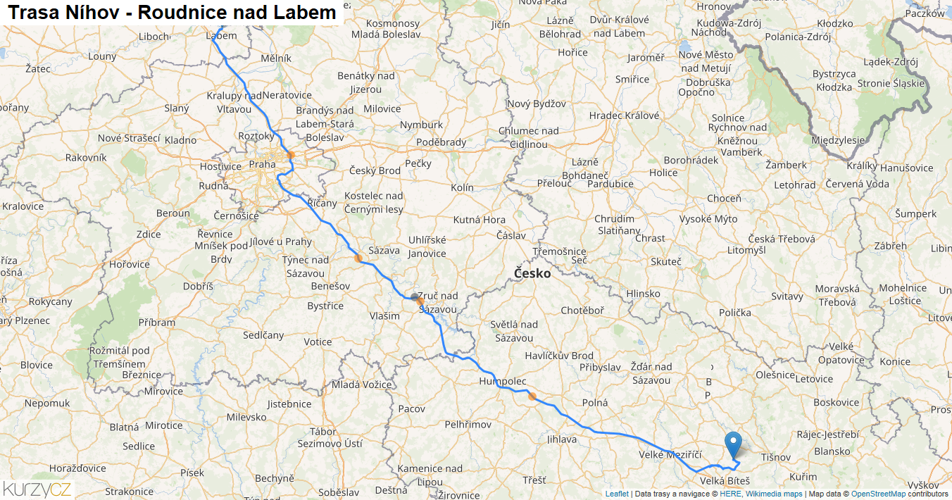 Níhov-Roudnice nad Labem, mapa trasy