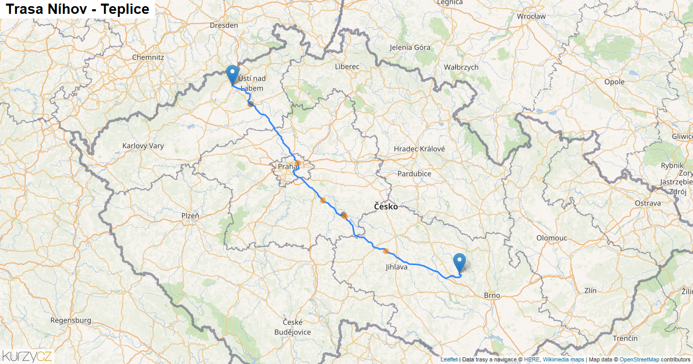 Níhov-Teplice, mapa trasy