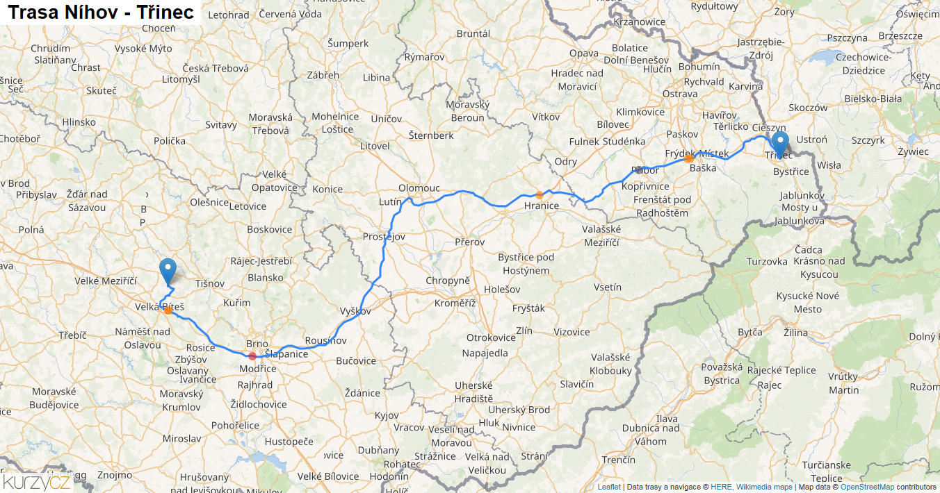 Níhov-Třinec, mapa trasy