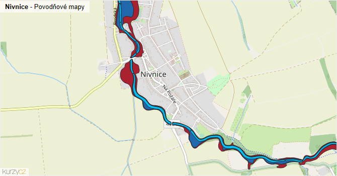 Nivnice - záplavové mapy stoleté vody