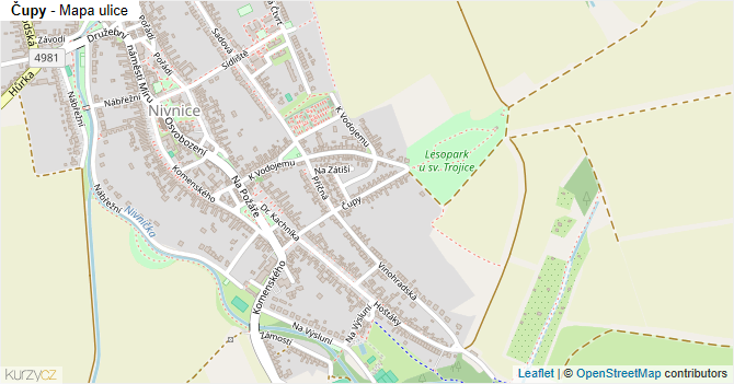 Čupy - mapa ulice