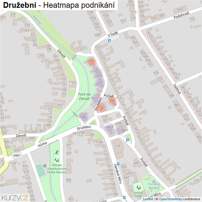 Mapa Družební - Firmy v ulici.