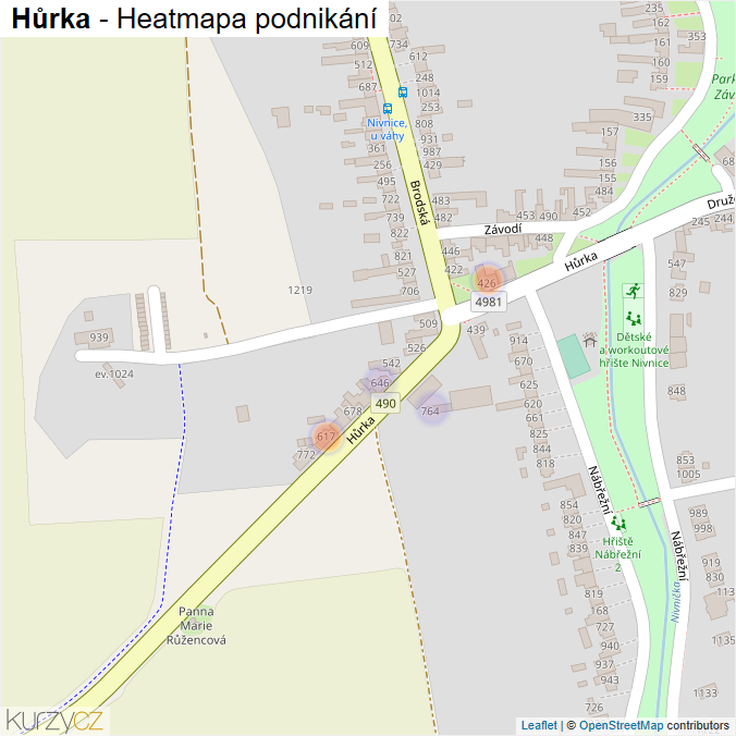 Mapa Hůrka - Firmy v ulici.