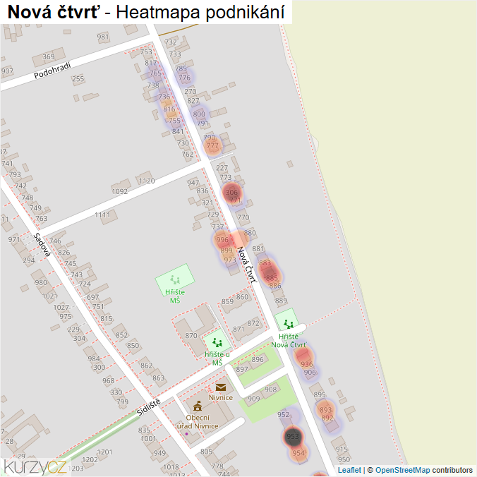 Mapa Nová čtvrť - Firmy v ulici.