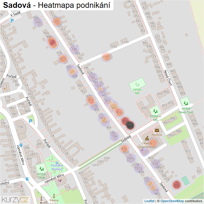 Mapa Sadová - Firmy v ulici.