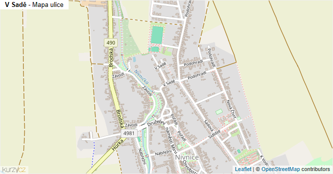 V Sadě - mapa ulice
