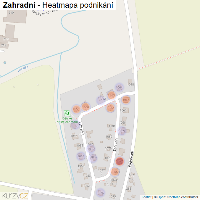 Mapa Zahradní - Firmy v ulici.