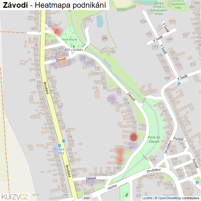 Mapa Závodí - Firmy v ulici.