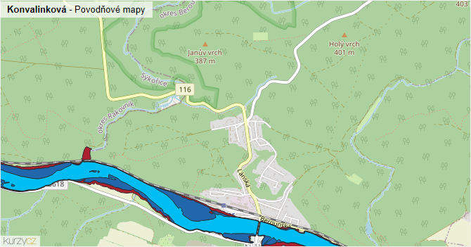 Konvalinková - záplavové mapy stoleté vody