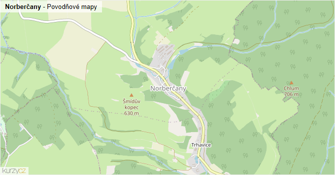 Norberčany - záplavové mapy stoleté vody