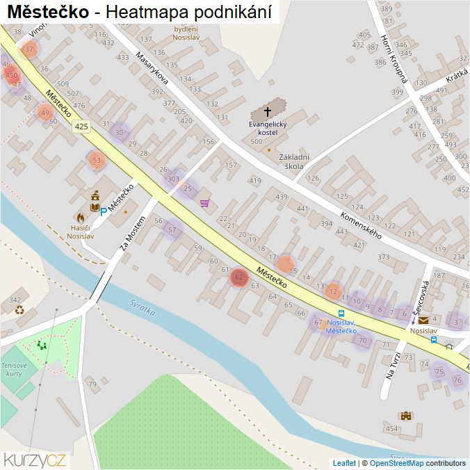 Mapa Městečko - Firmy v ulici.