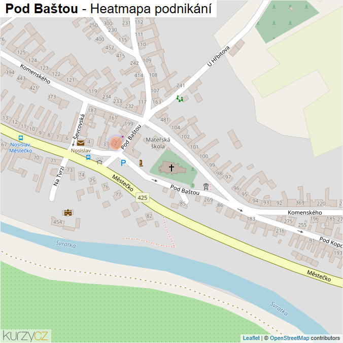 Mapa Pod Baštou - Firmy v ulici.