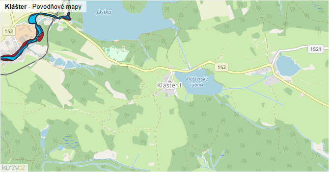 Klášter - záplavové mapy stoleté vody