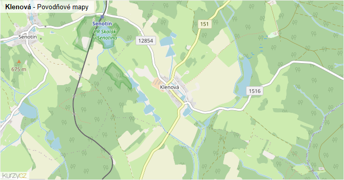 Klenová - záplavové mapy stoleté vody