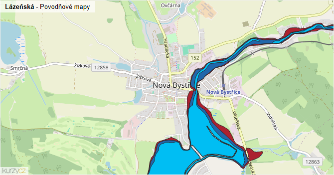 Lázeňská - záplavové mapy stoleté vody