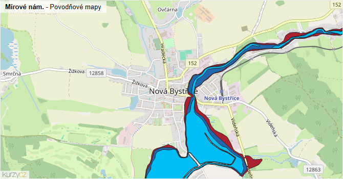 Mírové nám. - záplavové mapy stoleté vody