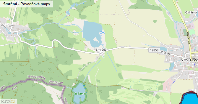 Smrčná - záplavové mapy stoleté vody