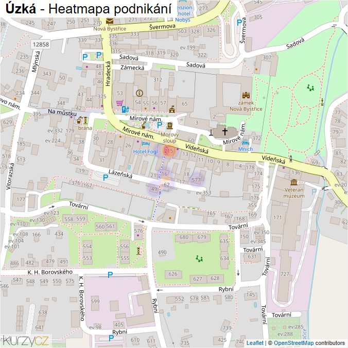 Mapa Úzká - Firmy v ulici.