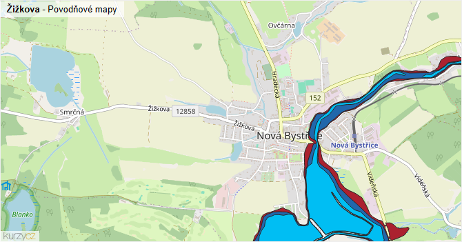 Žižkova - záplavové mapy stoleté vody