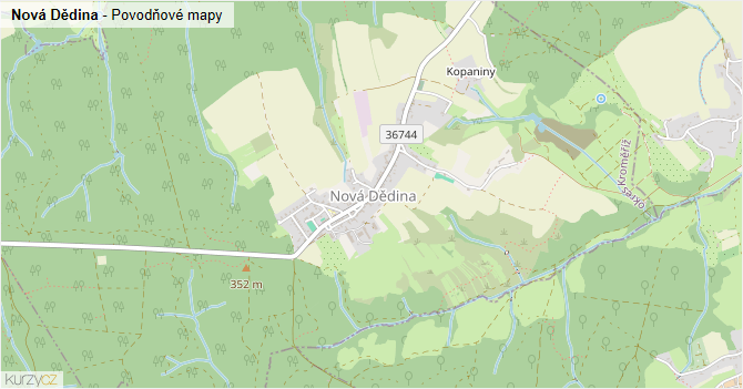 Nová Dědina - záplavové mapy stoleté vody