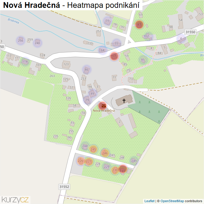 Mapa Nová Hradečná - Firmy v části obce.