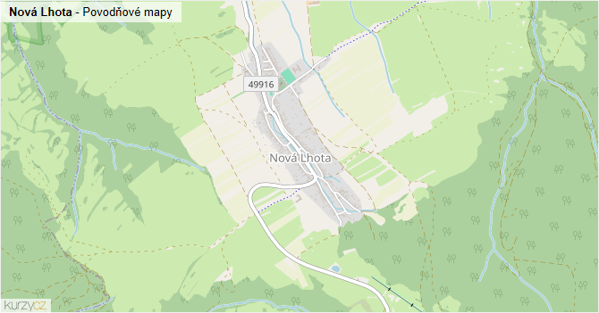 Nová Lhota - záplavové mapy stoleté vody