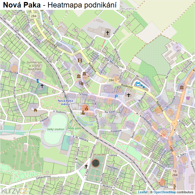 Mapa Nová Paka - Firmy v obci.