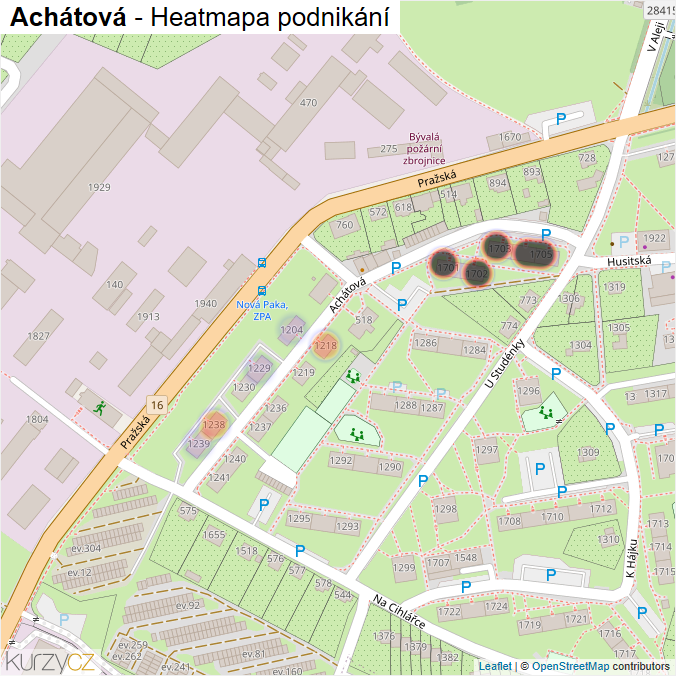Mapa Achátová - Firmy v ulici.