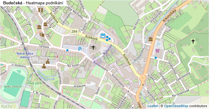 Budečská - mapa podnikání