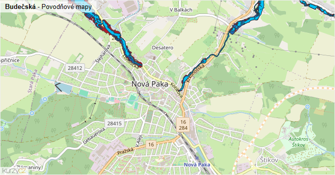 Budečská - záplavové mapy stoleté vody