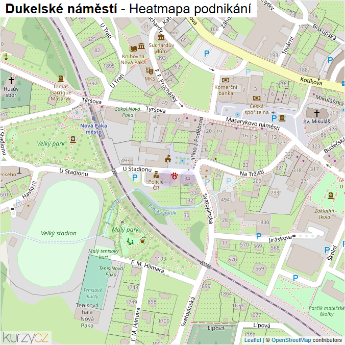 Mapa Dukelské náměstí - Firmy v ulici.