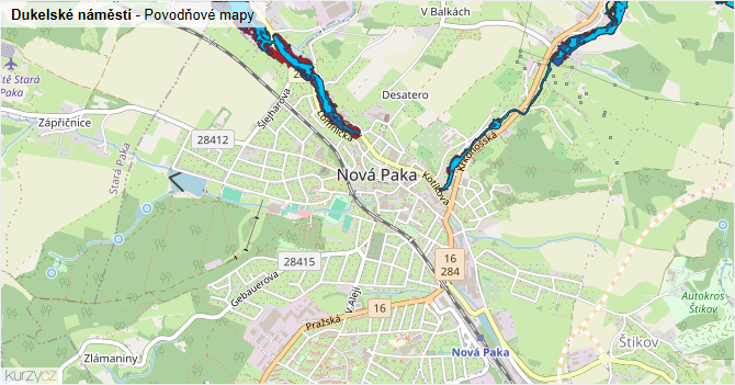 Dukelské náměstí - záplavové mapy stoleté vody