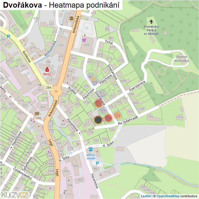 Mapa Dvořákova - Firmy v ulici.