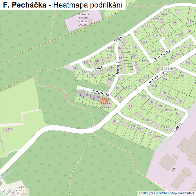 Mapa F. Pecháčka - Firmy v ulici.