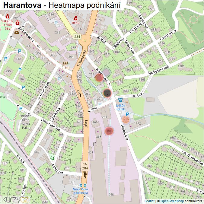 Mapa Harantova - Firmy v ulici.
