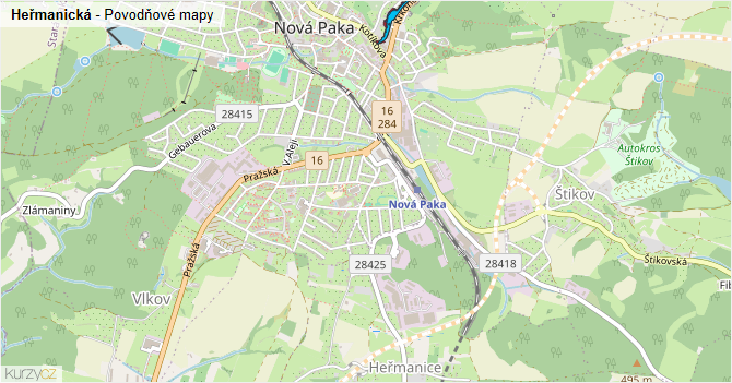 Heřmanická - záplavové mapy stoleté vody