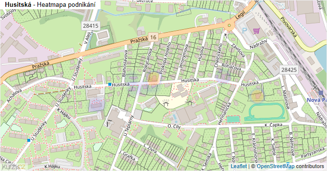 Husitská - mapa podnikání