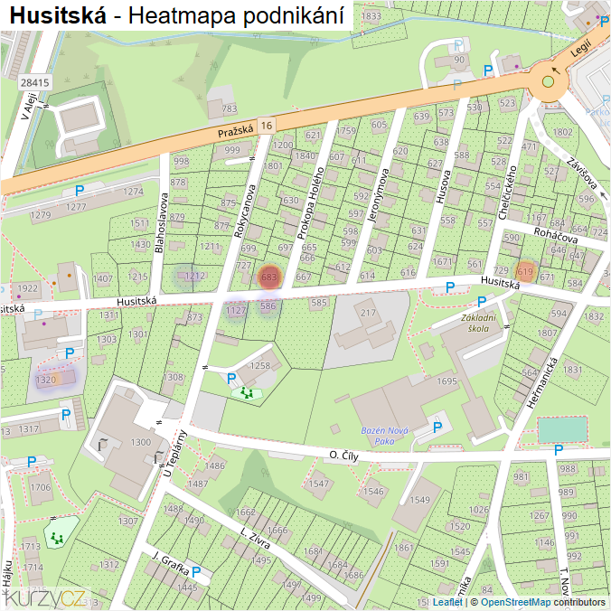 Mapa Husitská - Firmy v ulici.