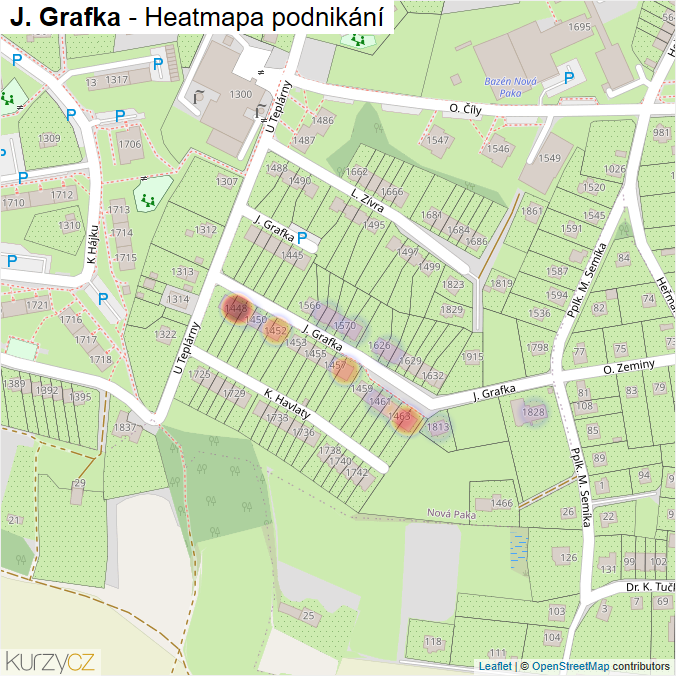 Mapa J. Grafka - Firmy v ulici.