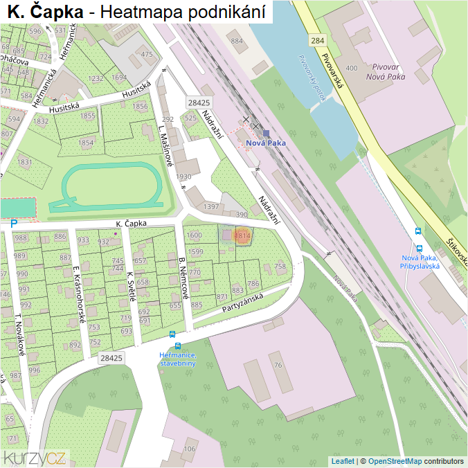 Mapa K. Čapka - Firmy v ulici.