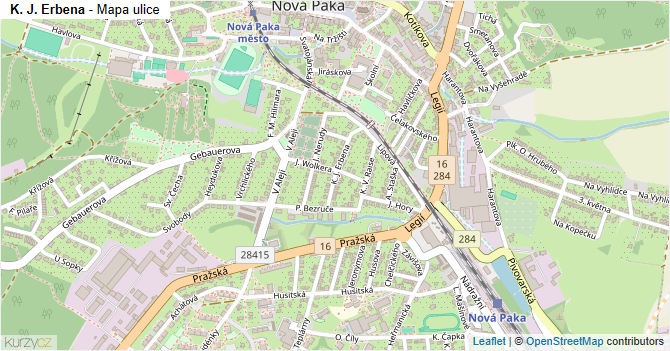 K. J. Erbena - mapa ulice