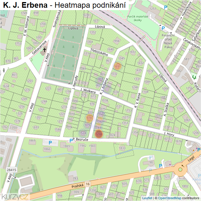 Mapa K. J. Erbena - Firmy v ulici.