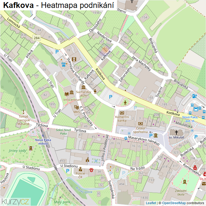 Mapa Kafkova - Firmy v ulici.