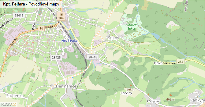 Kpt. Fejfara - záplavové mapy stoleté vody