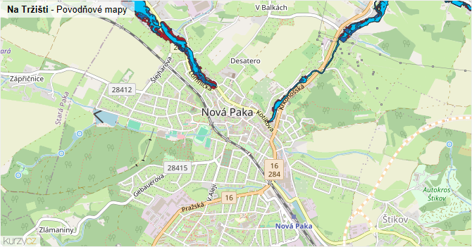 Na Tržišti - záplavové mapy stoleté vody