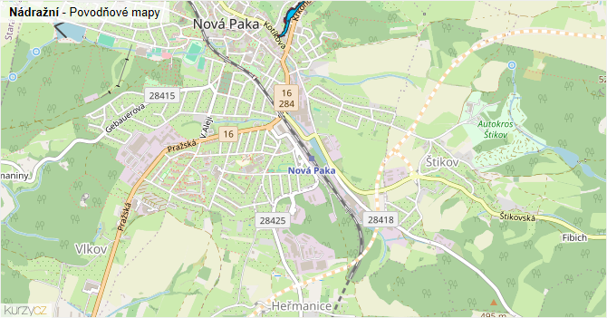Nádražní - záplavové mapy stoleté vody