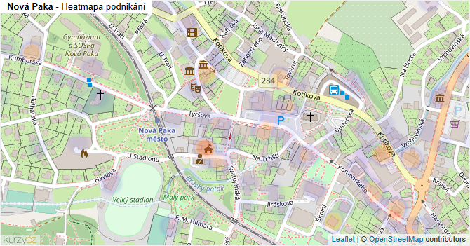 Nová Paka - mapa podnikání
